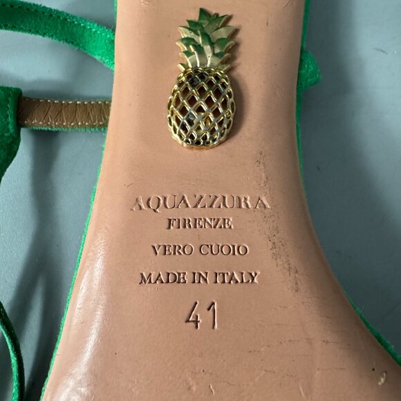 Aquazzura Green Suede Tassel Accents Sandals, Size 41 - Picture 9 of 12